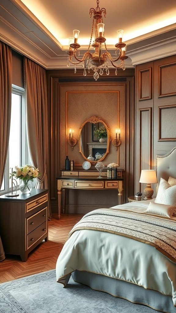A cozy bedroom featuring a home office setup with a desk, chair, and decorative plants.