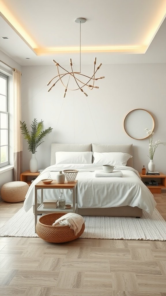 An elegant canopy bed with soft drapes, surrounded by tasteful decor.