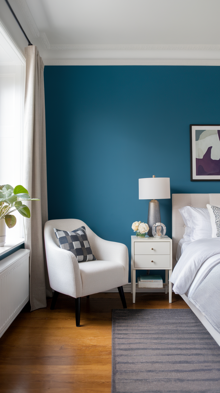 Modern luxury bedroom with an accent wall in orange color.