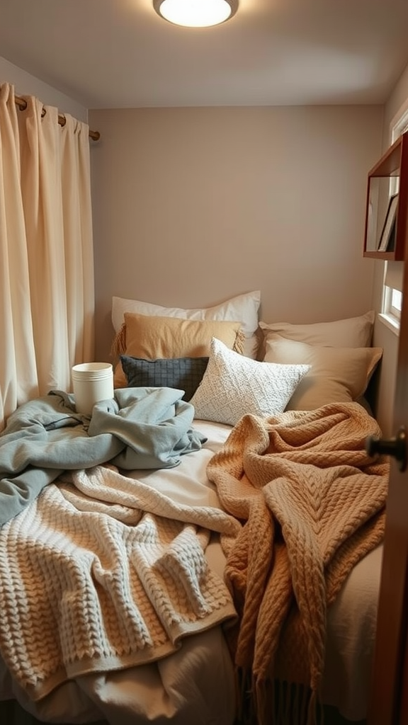 Cozy small bedroom featuring soft textures and light colors