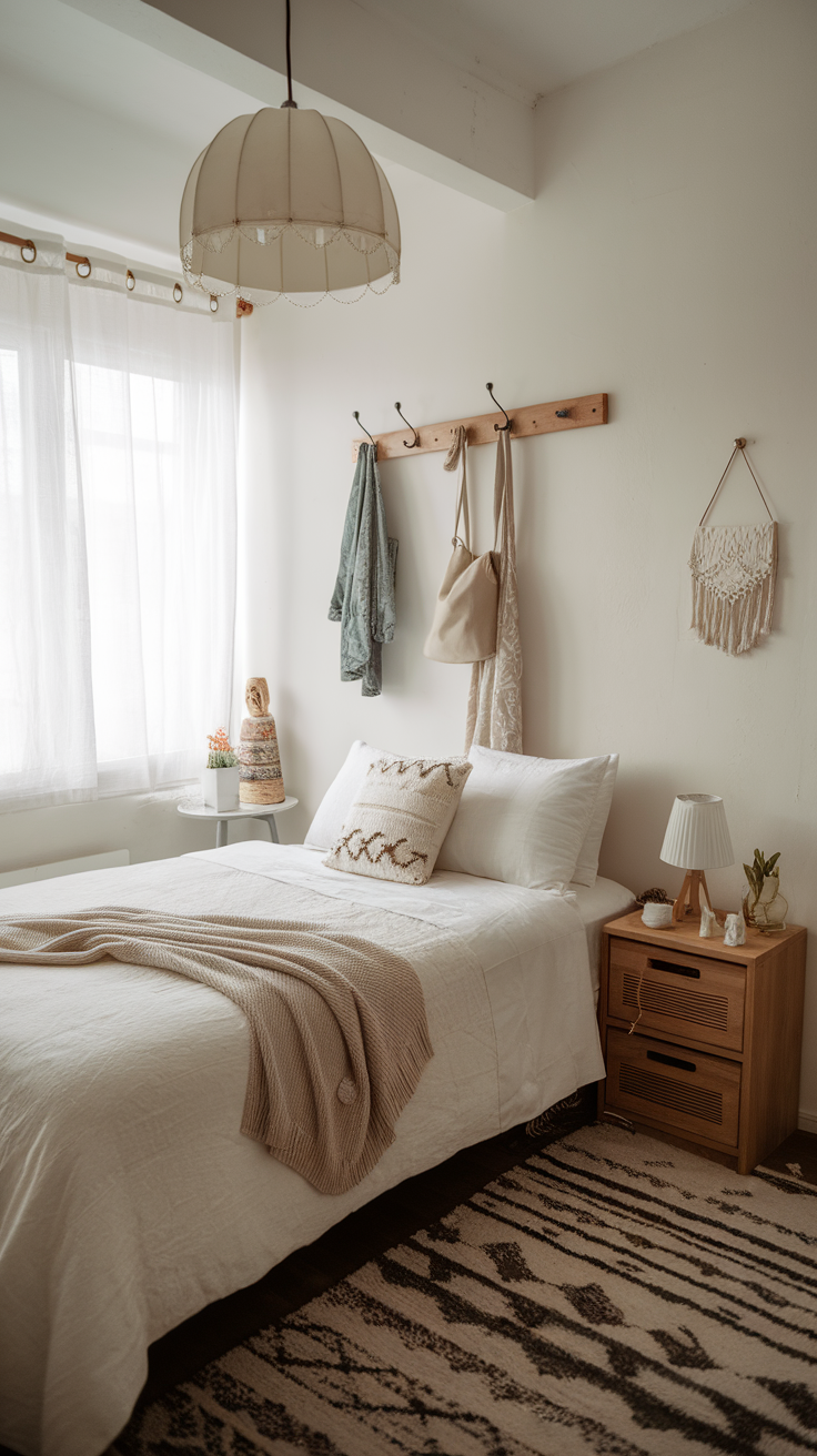 A stylish bedroom featuring functional nightstands with decor elements.