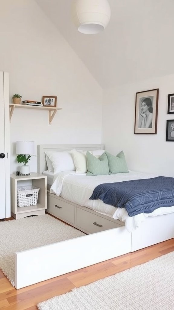 Cozy small bedroom with under-bed storage and a clean design