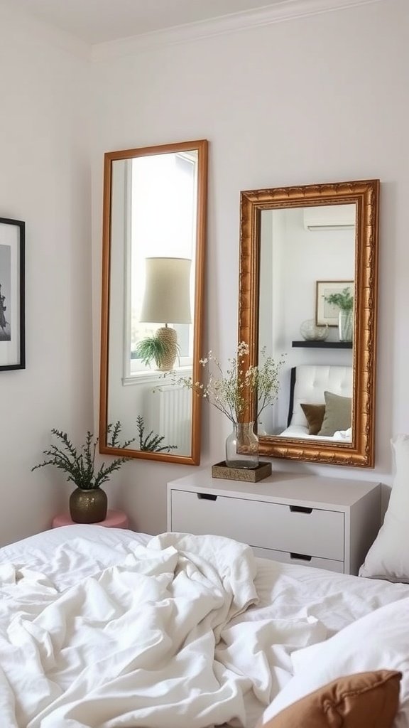 Cozy window seat with cushions in a small bedroom