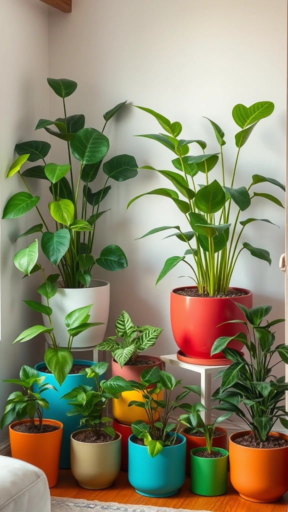 19 Colorful Living Room Decor Ideas for Small Apartments That Will Brighten Your Day! - 10. Indoor Plants with Colorful Pots