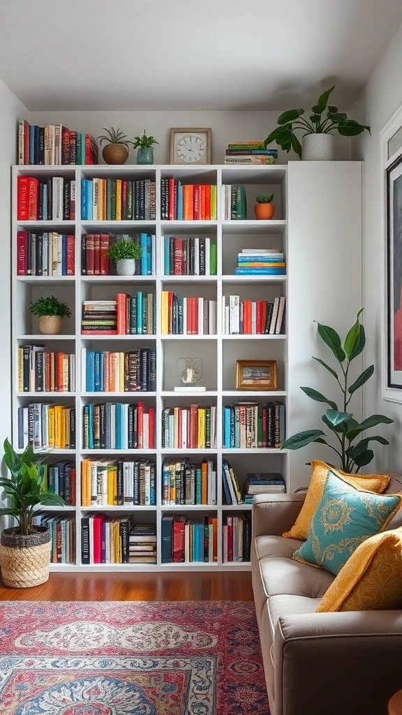 19 Colorful Living Room Decor Ideas for Small Apartments That Will Brighten Your Day! - 11. Colorful Bookshelves
