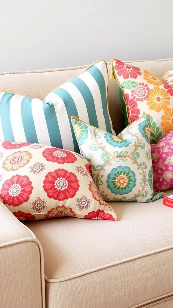 19 Colorful Living Room Decor Ideas for Small Apartments That Will Brighten Your Day! - 2. Multi-Colored Throw Pillows