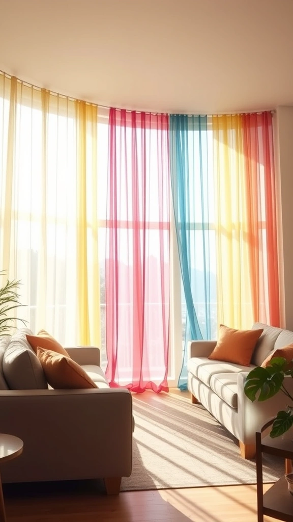 19 Colorful Living Room Decor Ideas for Small Apartments That Will Brighten Your Day! - 5. Bright Curtains