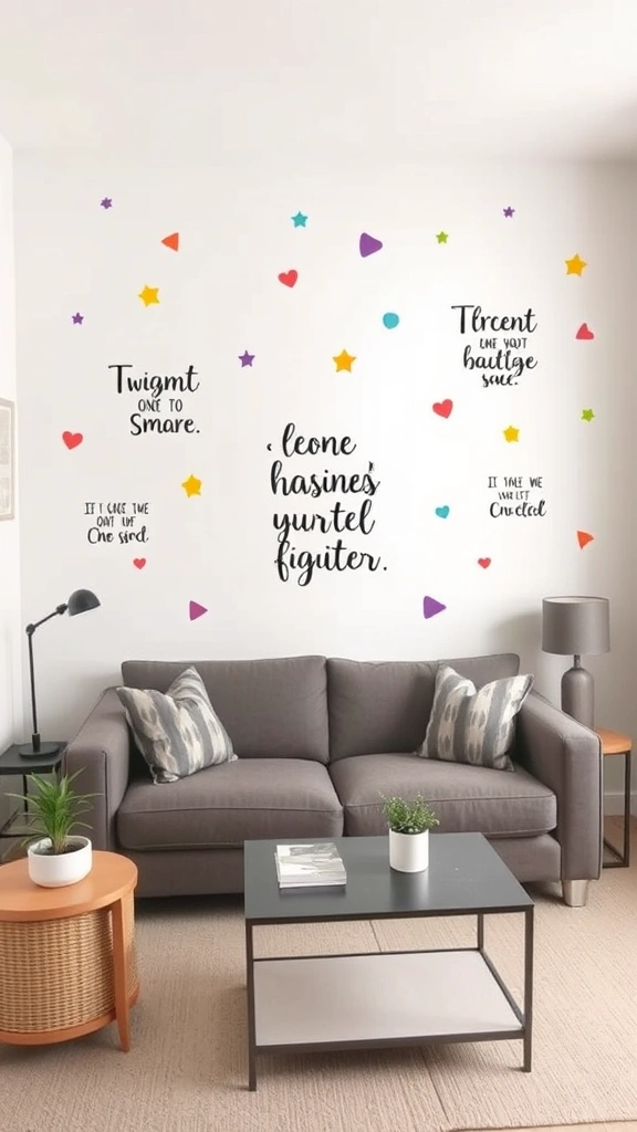 19 Colorful Living Room Decor Ideas for Small Apartments That Will Brighten Your Day! - 7. Playful Wall Decals