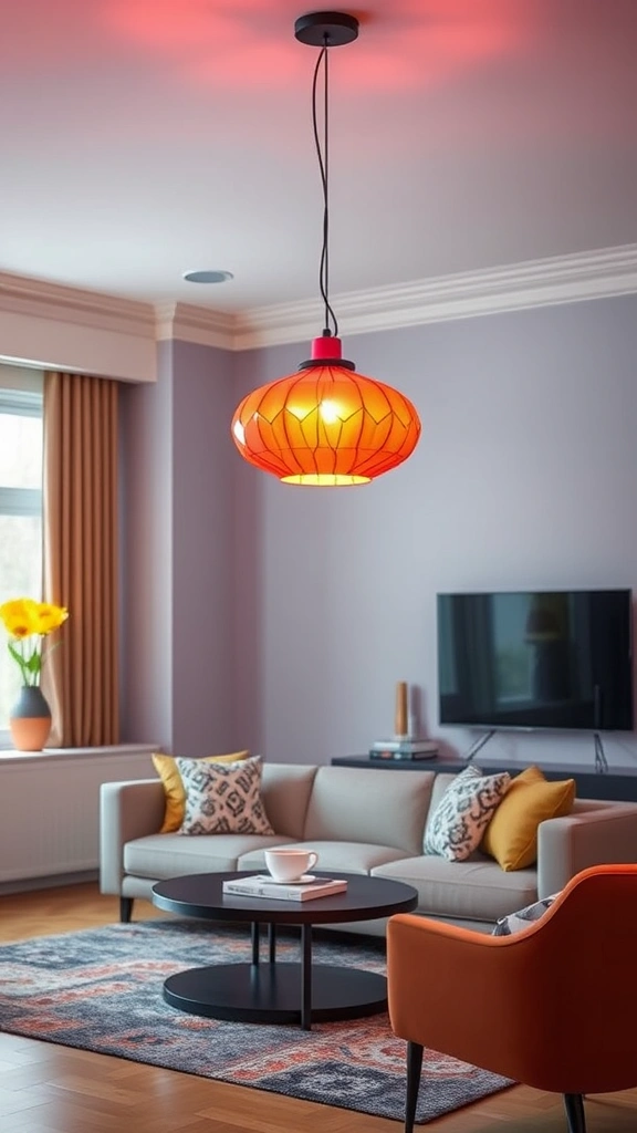 19 Colorful Living Room Decor Ideas for Small Apartments That Will Brighten Your Day! - 9. Statement Lighting Fixtures