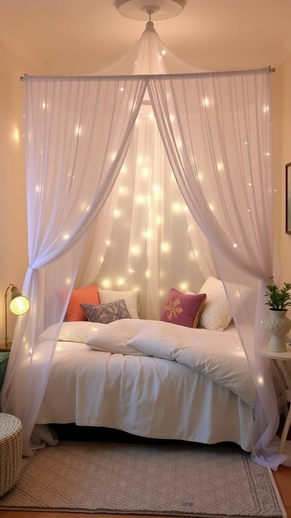20 Chic Bedroom Ideas for Grown Women Living in Small Spaces (You’ll Love #8!) - 1. Elegant Canopy Bed