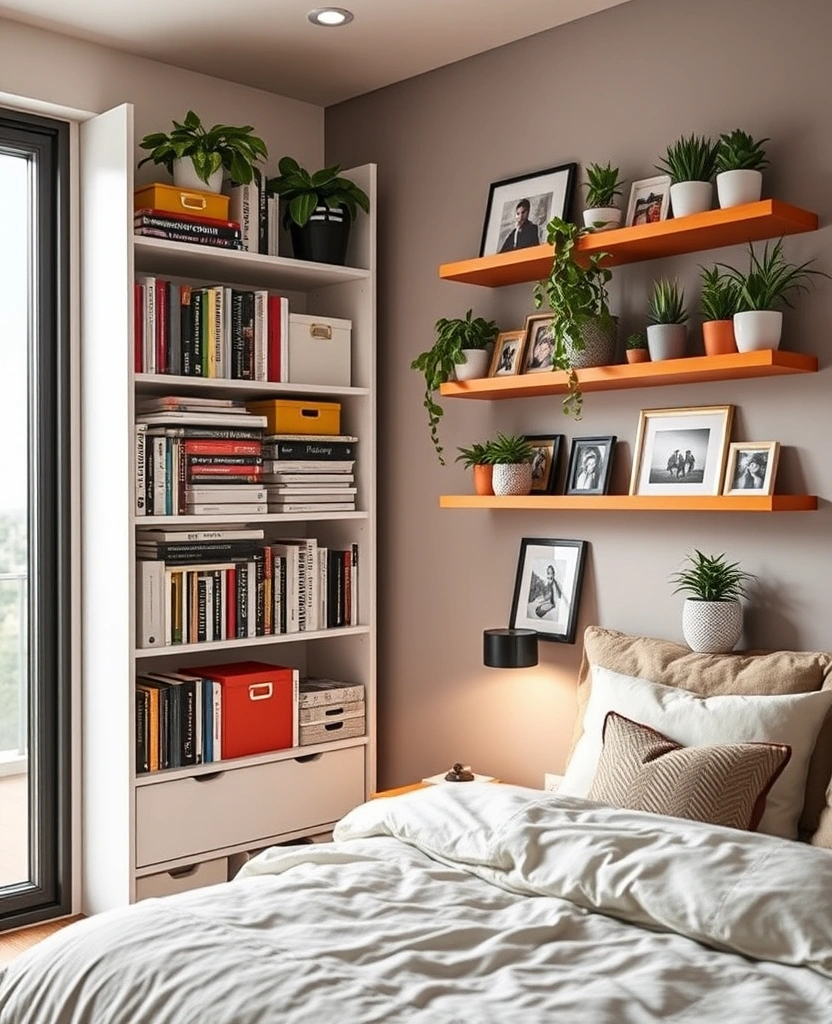 20 Chic Bedroom Ideas for Grown Women Living in Small Spaces (You’ll Love #8!) - 5. Stylish Vertical Storage