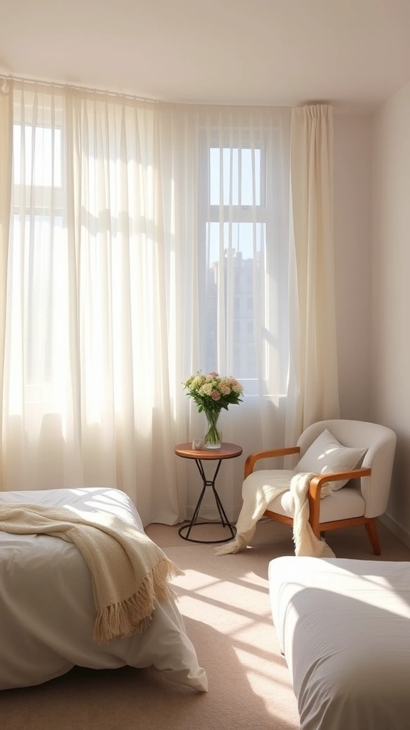 20 Chic Bedroom Ideas for Grown Women Living in Small Spaces (You’ll Love #8!) - 6. Light and Airy Fabrics