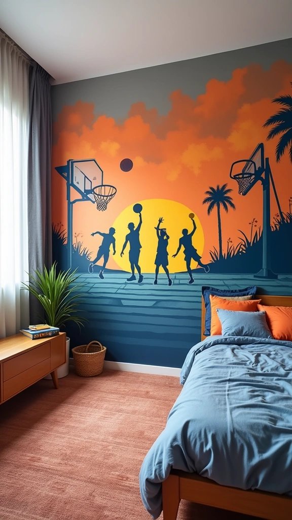 20 DIY Basketball Decor Projects Every Teen Boy Will Want to Try (You Won't Believe #6!) - 16. DIY Basketball-themed Mural