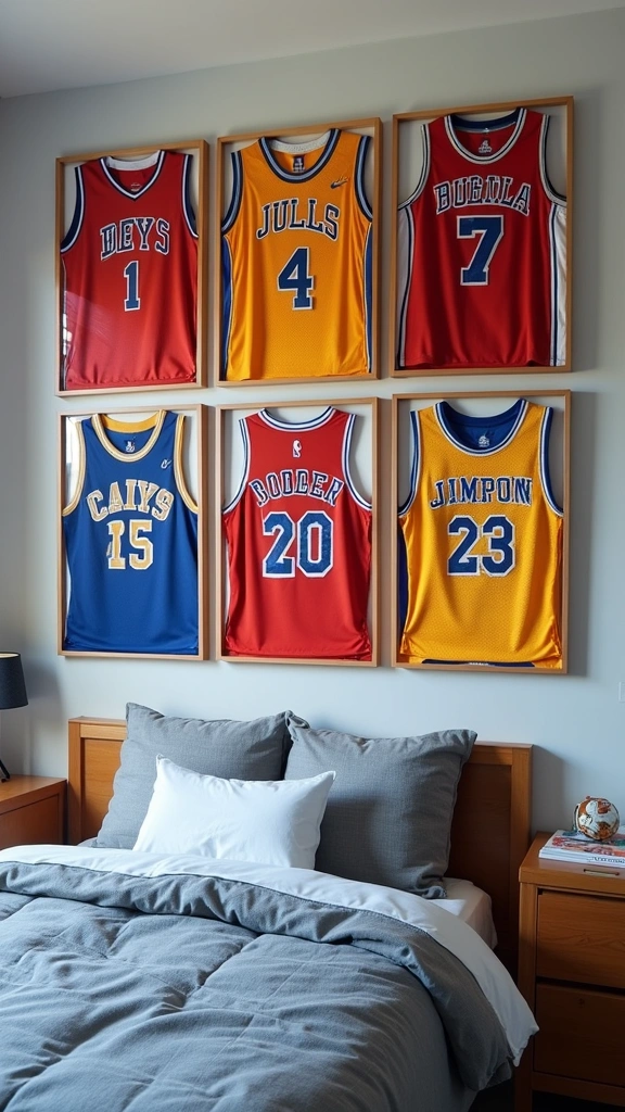 20 DIY Basketball Decor Projects Every Teen Boy Will Want to Try (You Won't Believe #6!) - 6. Personalized Basketball Jersey Wall Display