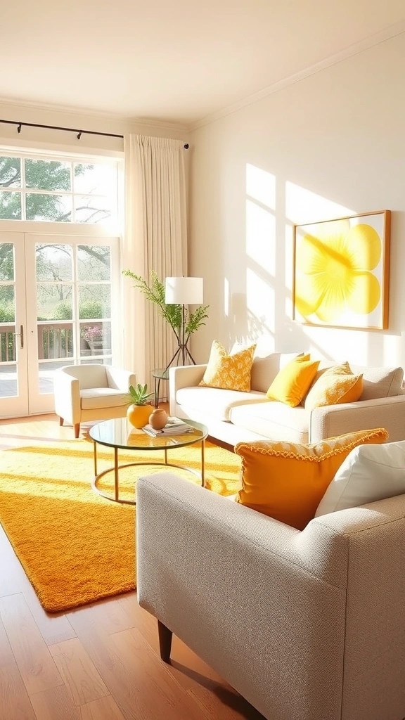 30 Chic Living Room Ideas in Warm Colors to Elevate Your Home's Comfort! - 13. Honey Yellow Details