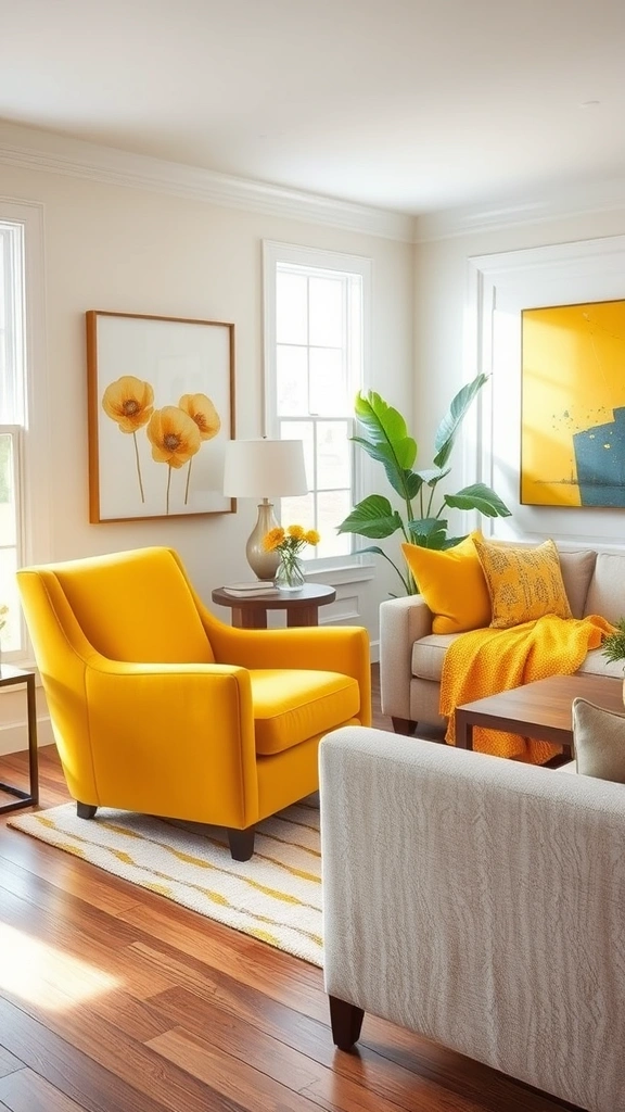 30 Chic Living Room Ideas in Warm Colors to Elevate Your Home's Comfort! - 3. Golden Yellow Highlights