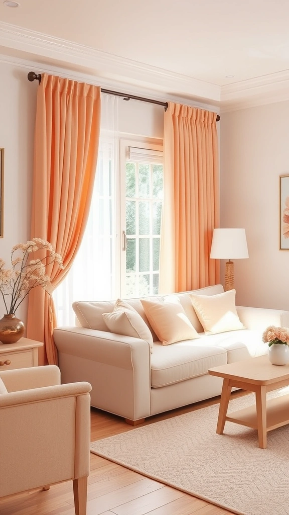 30 Chic Living Room Ideas in Warm Colors to Elevate Your Home's Comfort! - 7. Soft Peach Palette