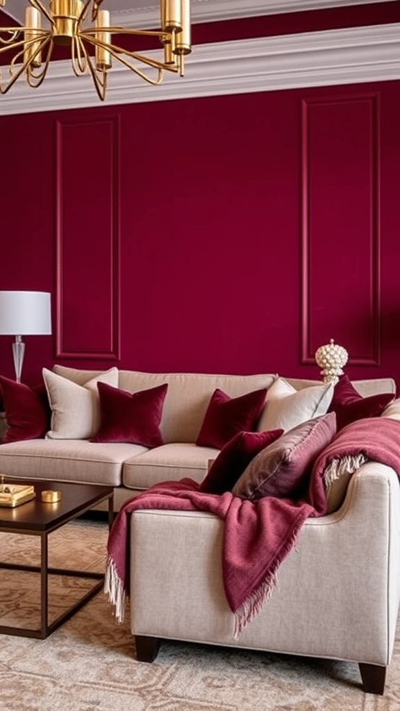 30 Chic Living Room Ideas in Warm Colors to Elevate Your Home's Comfort! - 8. Deep burgundy accents
