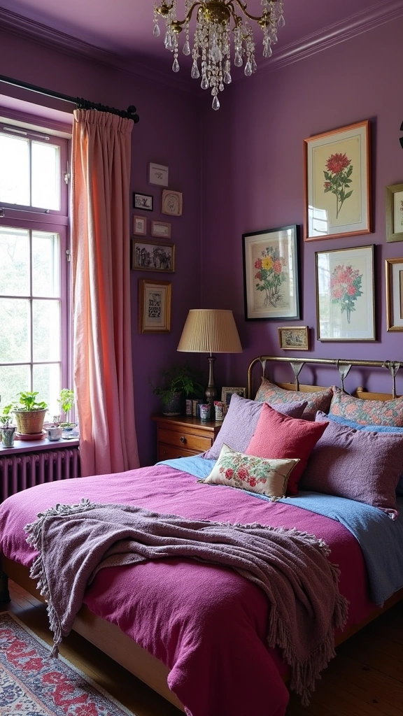 32 Trendy Purple Bedroom Ideas for the Modern Grown Woman! - 13. Eclectic Purple Mix