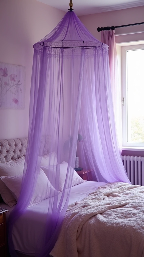 32 Trendy Purple Bedroom Ideas for the Modern Grown Woman! - 15. Cozy Purple Bed Canopy
