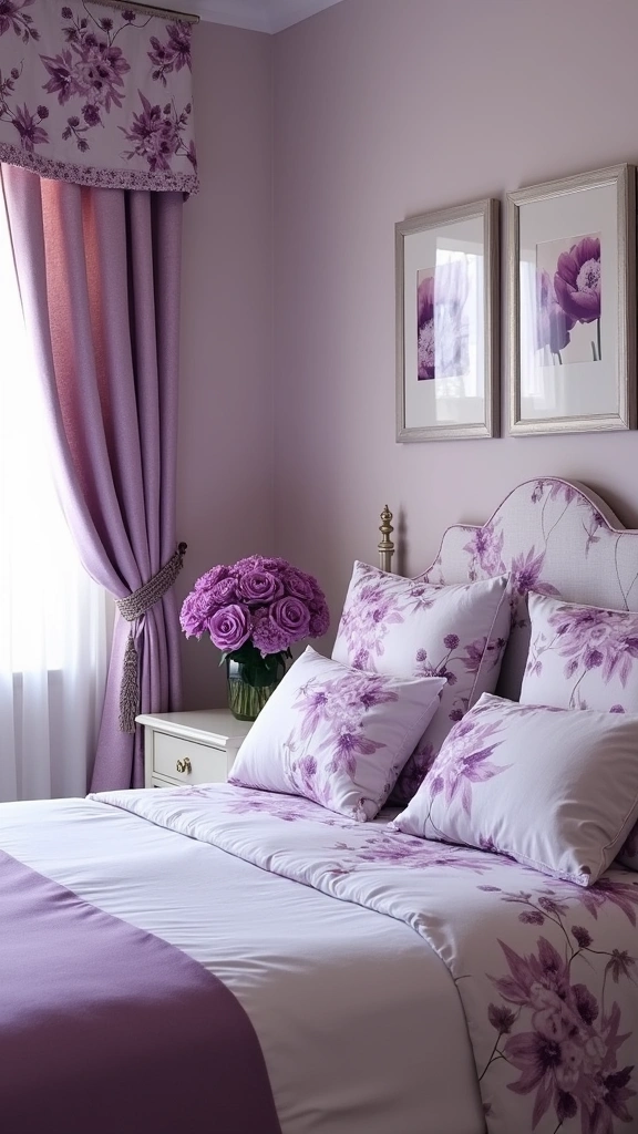 32 Trendy Purple Bedroom Ideas for the Modern Grown Woman! - 7. Elegant Purple Floral Prints