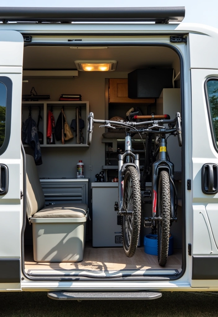 42 Brilliant RV Decorating Ideas to Maximize Your Tiny Space! - 14. Multi-Use Outdoor Gear Storage