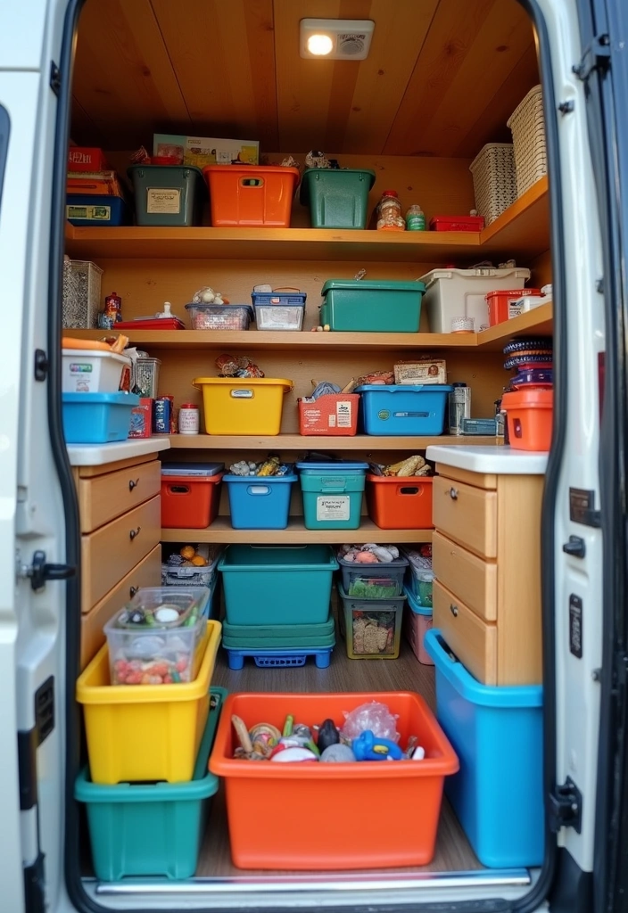 42 Brilliant RV Decorating Ideas to Maximize Your Tiny Space! - 20. Colorful Storage Solutions