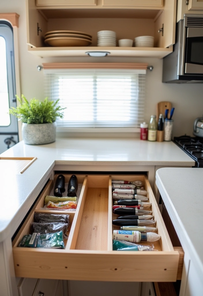 42 Brilliant RV Decorating Ideas to Maximize Your Tiny Space! - 4. Smart Kitchen Storage: Organize Like a Pro