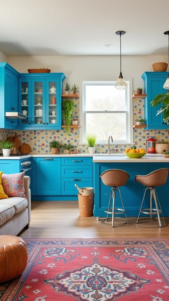 12 Creative Open Kitchen Concepts That Make Your Living Room Shine! - 3. Bold Colors and Patterns