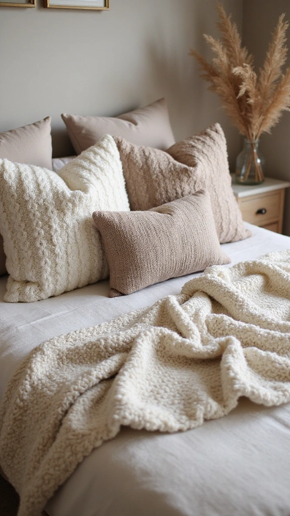 14 Chic Decorative Pillow Ideas to Spark Joy in Your Bedroom! - 5. Textured Knits