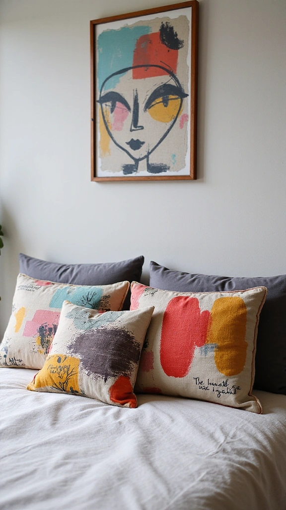14 Chic Decorative Pillow Ideas to Spark Joy in Your Bedroom! - 6. Artistic Prints