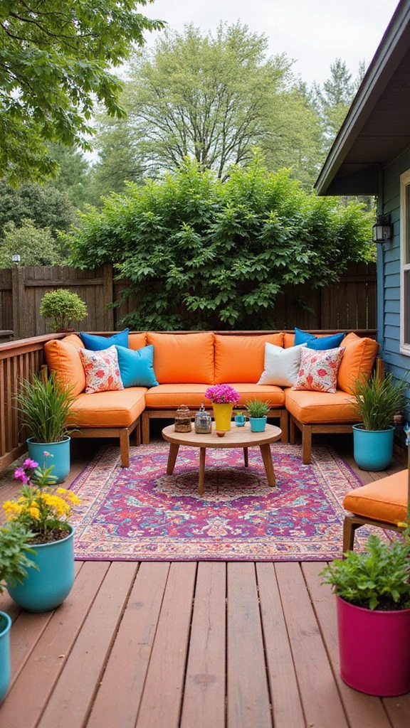 18 Deck Decorating Ideas That’ll Turn Your Space into a Dreamy Retreat! - 11. Bold Color Palettes