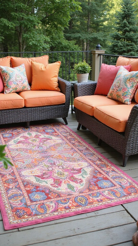 18 Deck Decorating Ideas That’ll Turn Your Space into a Dreamy Retreat! - 4. Stylish Outdoor Rugs