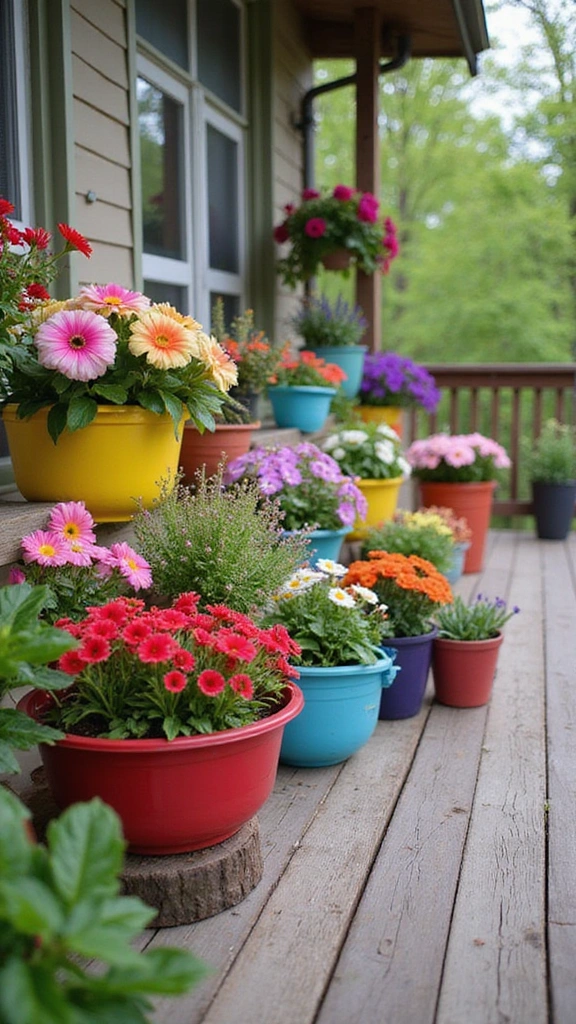 18 Deck Decorating Ideas That’ll Turn Your Space into a Dreamy Retreat! - 7. Colorful Planters