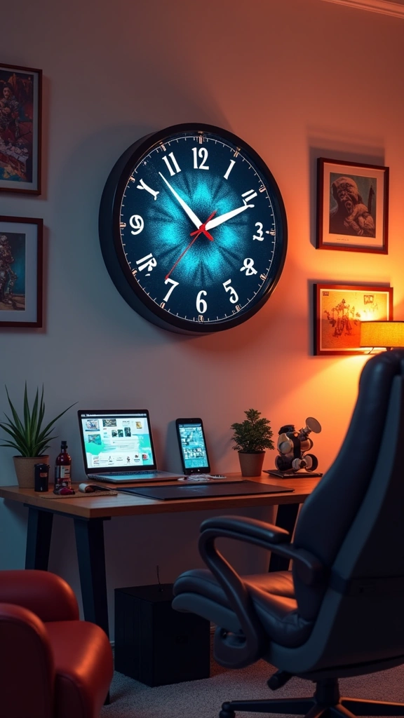 25 Creative Game Room Decor Ideas for Adults (Get Ready to Play!) - 10. Gaming-Themed Wall Clock
