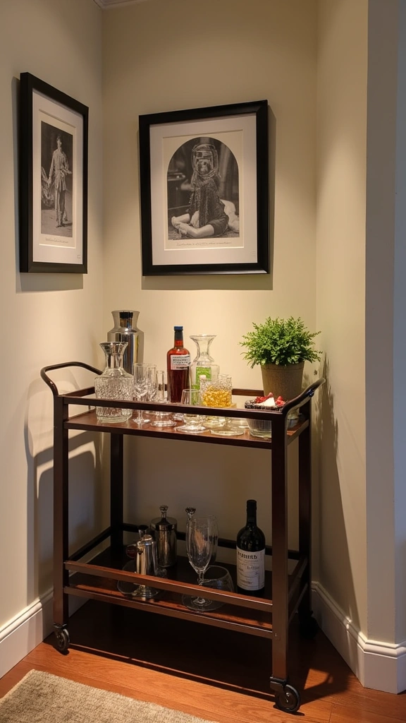 25 Creative Game Room Decor Ideas for Adults (Get Ready to Play!) - 6. Multi-Purpose Bar Cart