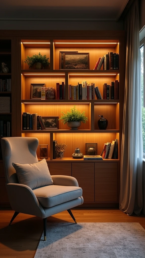 30 Cozy Bedroom Lighting Ideas That Create the Most Tranquil Ambiance! - 13. Hidden Lighting in Shelves
