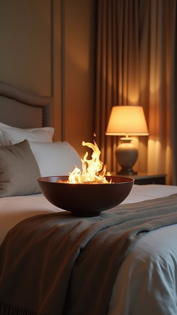30 Cozy Bedroom Lighting Ideas That Create the Most Tranquil Ambiance! - 15. Tabletop Fire Bowls