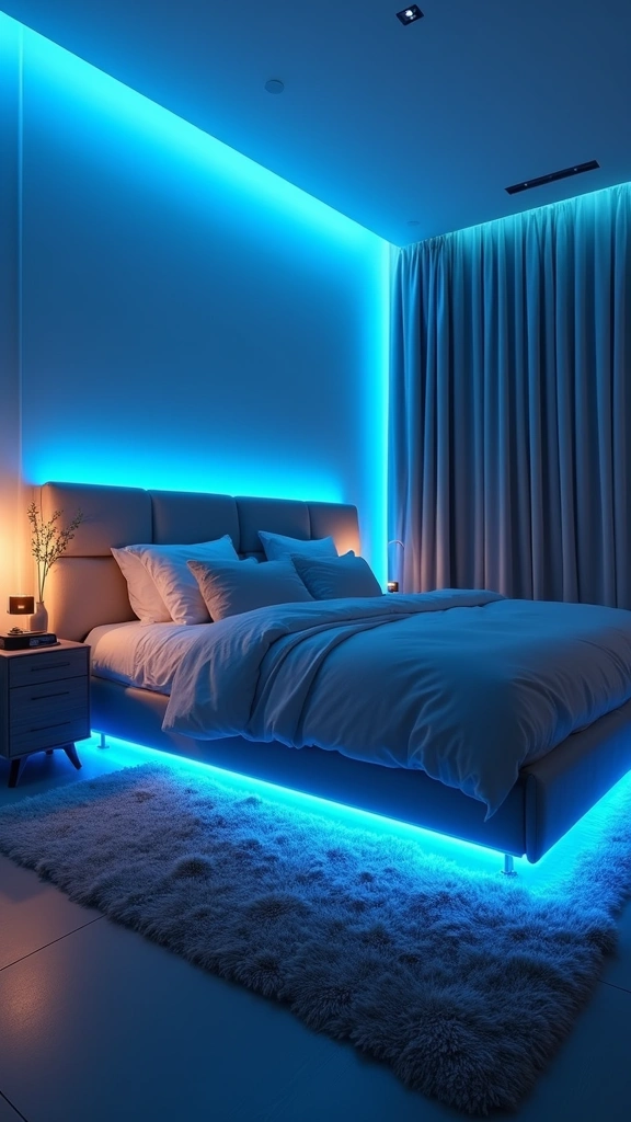 30 Cozy Bedroom Lighting Ideas That Create the Most Tranquil Ambiance! - 6. Under-Bed LED Strip Lights