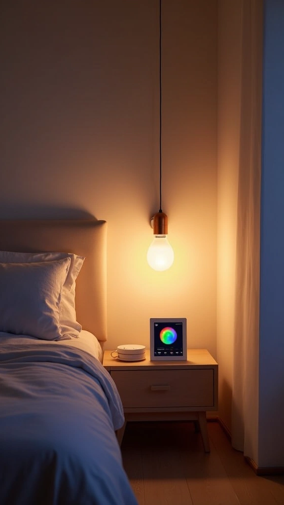 30 Cozy Bedroom Lighting Ideas That Create the Most Tranquil Ambiance! - 8. Color-Changing Smart Bulbs