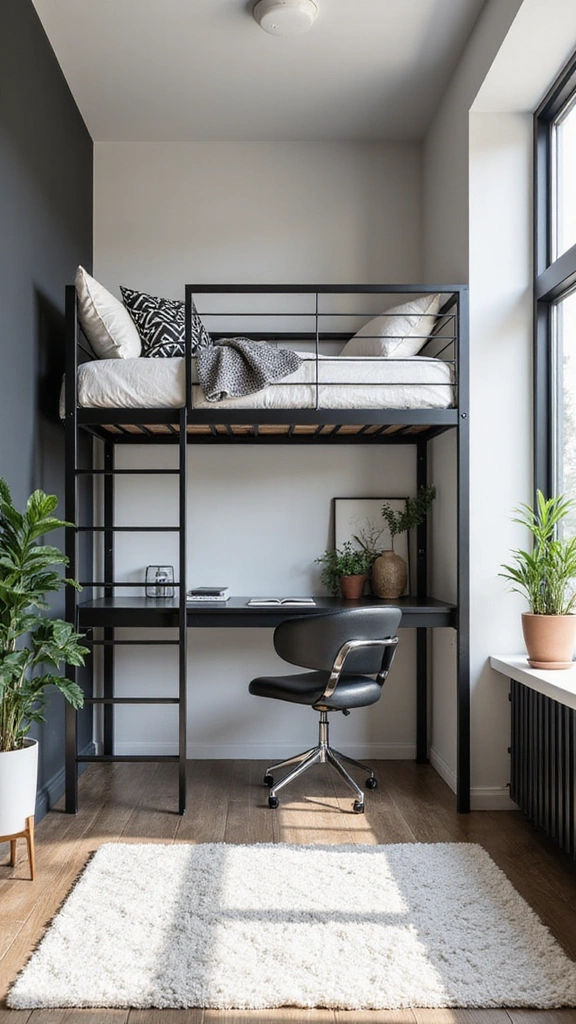 30 Loft Beds for Small Rooms That Will Maximize Your Space Like Never Before! - 1. Minimalist Metal Loft Bed