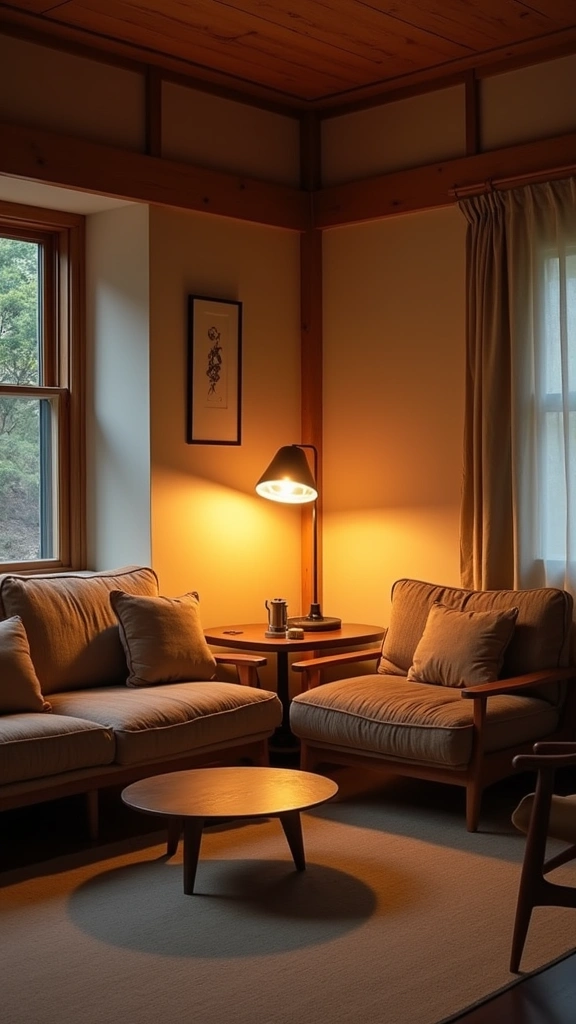 32 Trendy Japandi Living Room Ideas That Will Make Your Friends Jealous! - 13. Layered Lighting