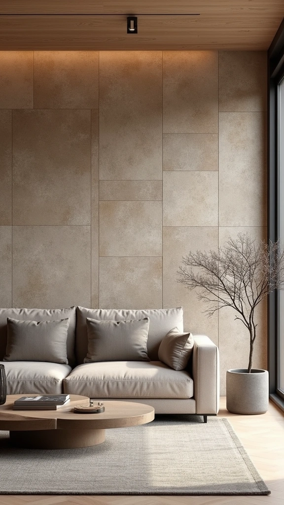 32 Trendy Japandi Living Room Ideas That Will Make Your Friends Jealous! - 14. Textured Walls