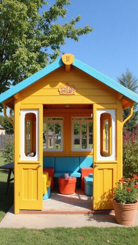 33 Charming Backyard Gazebo Ideas to Create Your Perfect Retreat! - 13. Colorful Playhouse Gazebo
