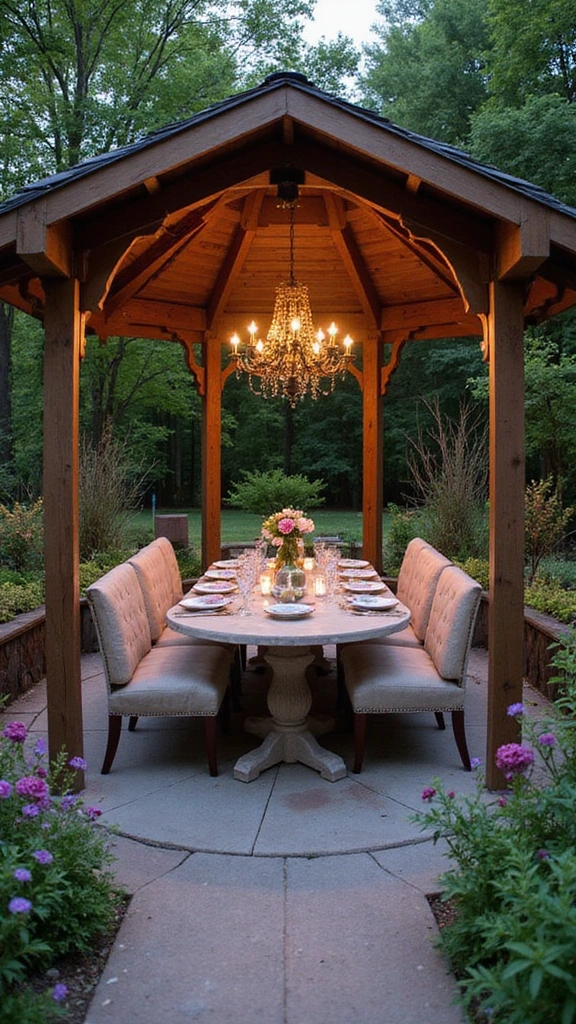 33 Charming Backyard Gazebo Ideas to Create Your Perfect Retreat! - 17. Garden Dining Gazebo