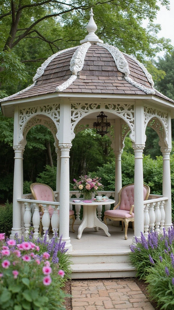 33 Charming Backyard Gazebo Ideas to Create Your Perfect Retreat! - 20. Elegant Tea House Gazebo