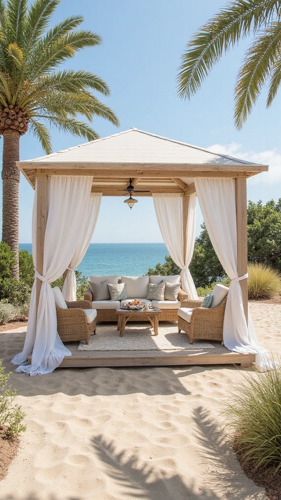 33 Charming Backyard Gazebo Ideas to Create Your Perfect Retreat! - 4. Coastal Beach Vibe Gazebo