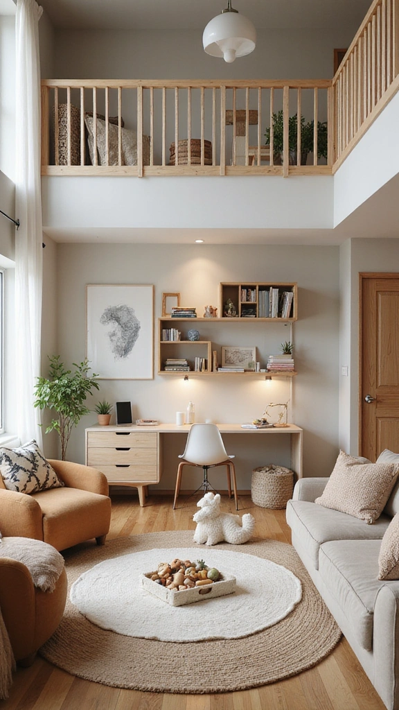 16 Cozy High Ceiling Living Room Ideas That Make You Want to Curl Up! - 10. Multifunctional Spaces