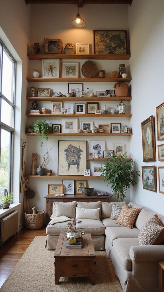 16 Cozy High Ceiling Living Room Ideas That Make You Want to Curl Up! - 12. Personal Touches with Decor