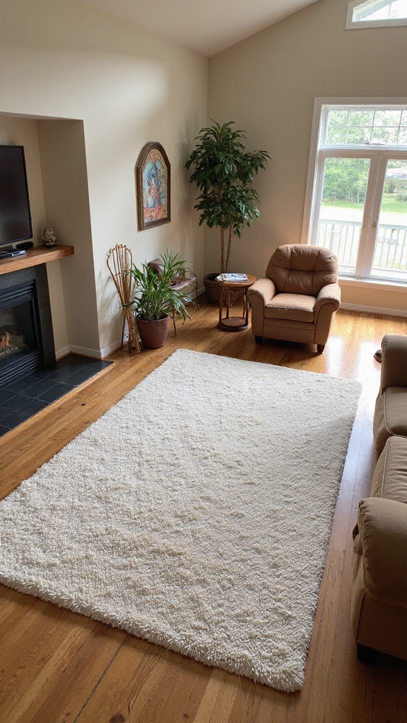 16 Cozy High Ceiling Living Room Ideas That Make You Want to Curl Up! - 14. Define Spaces with Rugs